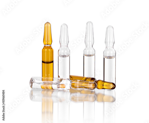 Medical ampoules for injection on white background