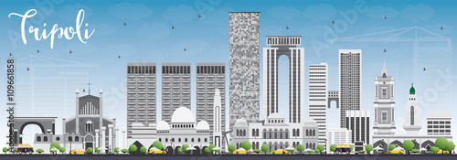 Tableau sur toile Tripoli Skyline with Gray Buildings and Blue Sky.