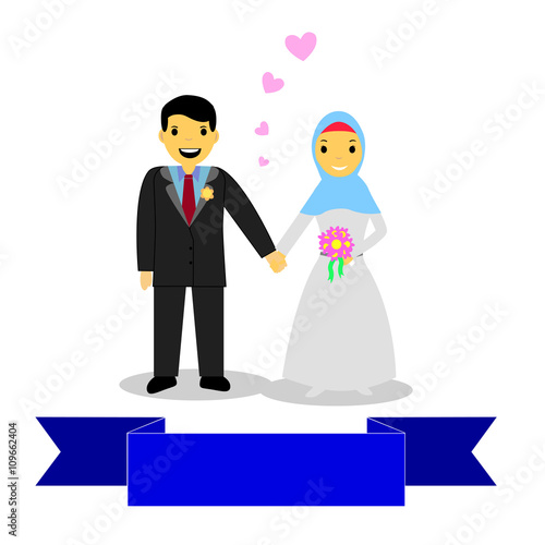 Hand on Hand Bride Couple Muslim and Muslimah with Ribbon 
