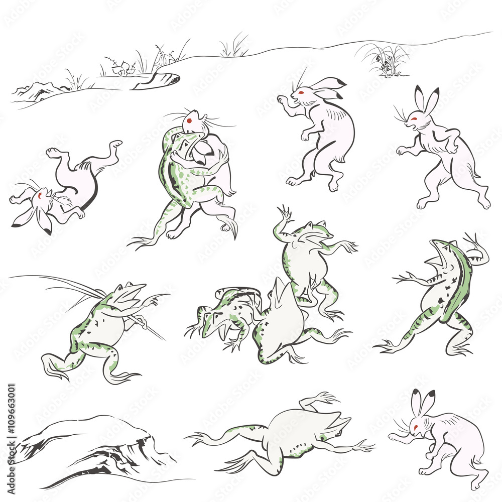 Obraz premium 鳥獣人物戯画のイメージイラスト