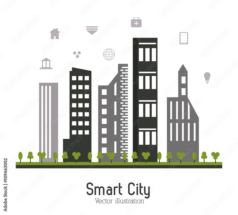 Smart city design. Social media icon. Technology concept