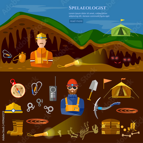 Speleology spelunker banners study of underground caves