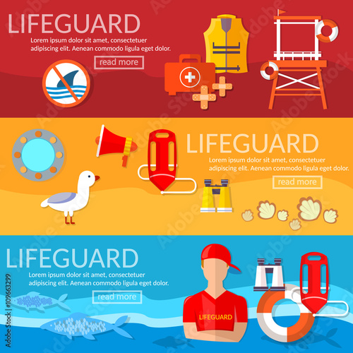 Lifeguards banner professional lifeguard on the beach