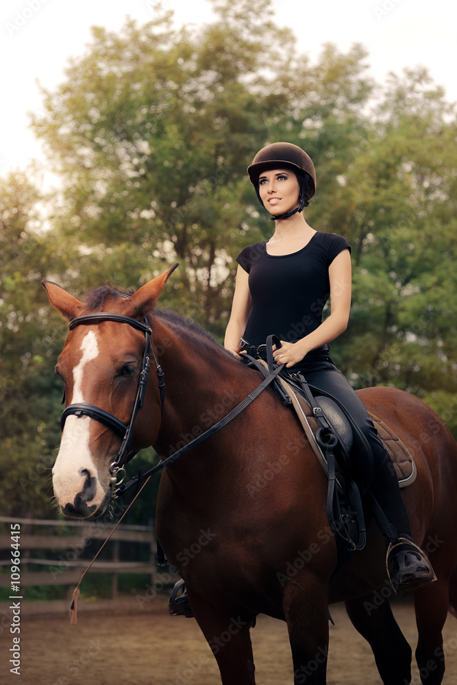 Happy Horsewoman Ridding in a Manege Happy Horsewoman Ridding in a Manege