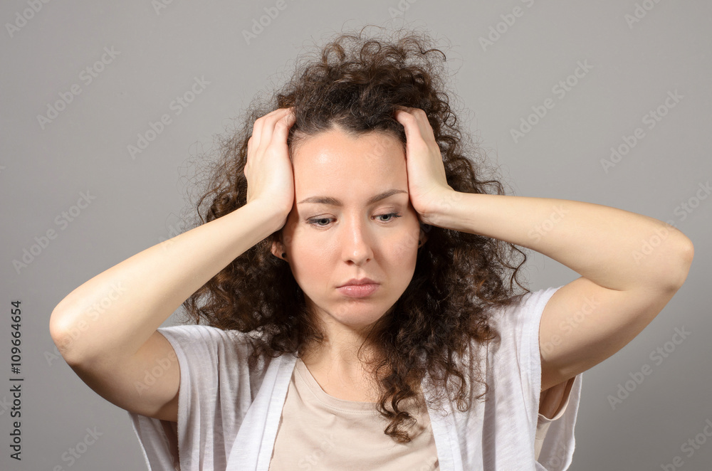 woman with headache, migraine, stress, insomnia woman with headache, migraine, stress, insomnia