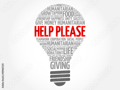 Help please bulb word cloud collage concept