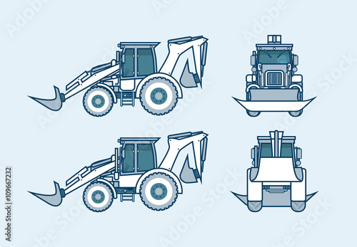 loader front, side, back view in line style