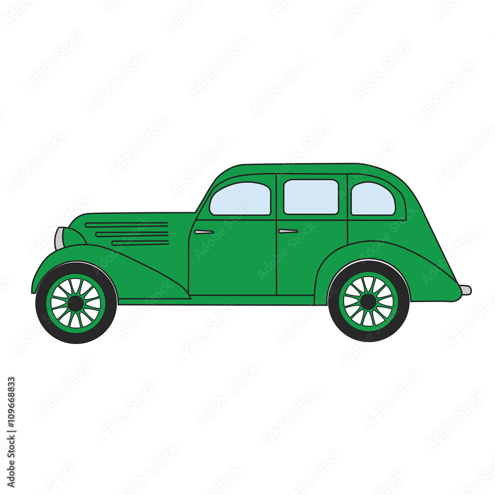 Green cartoon retro car. Vector cartoon retro car convertible. Old  authentic vintage retro car. Stock Vector | Adobe Stock