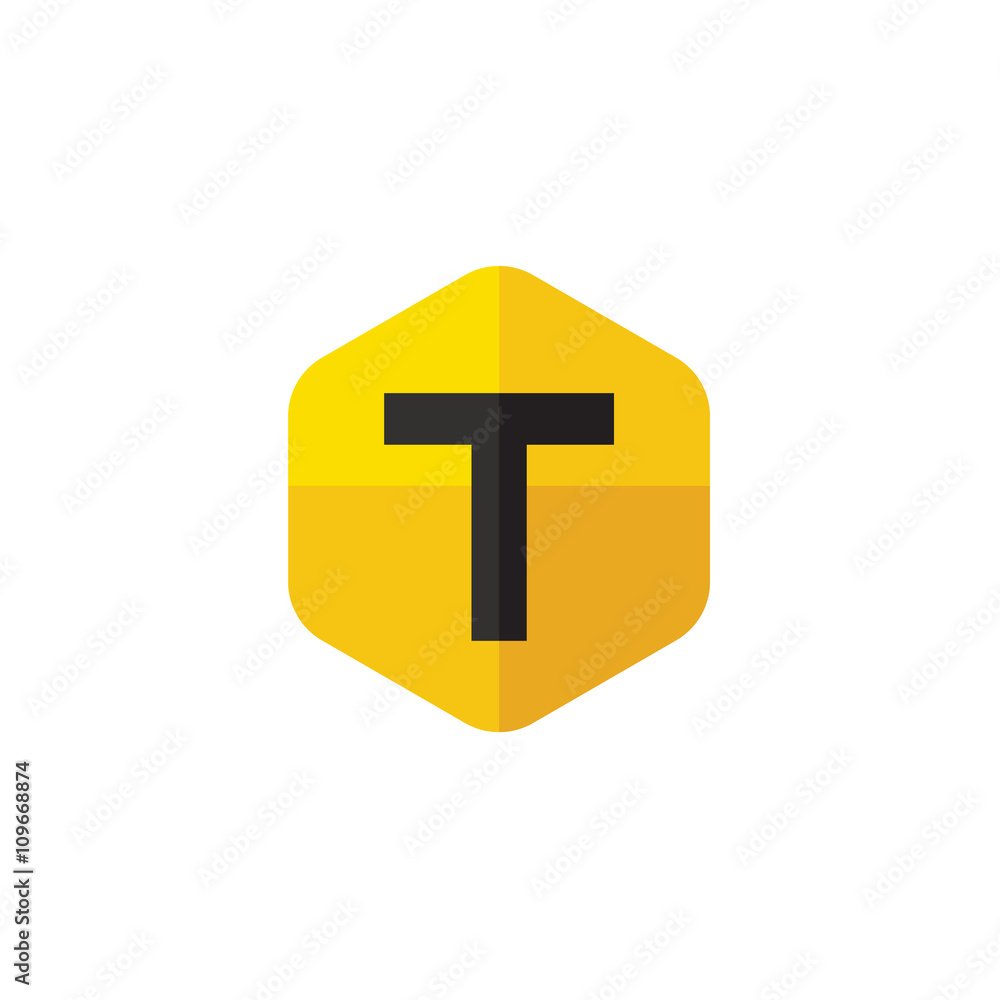 Letter T in the form of abstraction yellow vector into flat style, modern minimalism Letter T in the form of abstraction yellow vector into flat style, modern minimalism