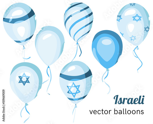 Flag of Israel on balloon. Vector Israeli balloons