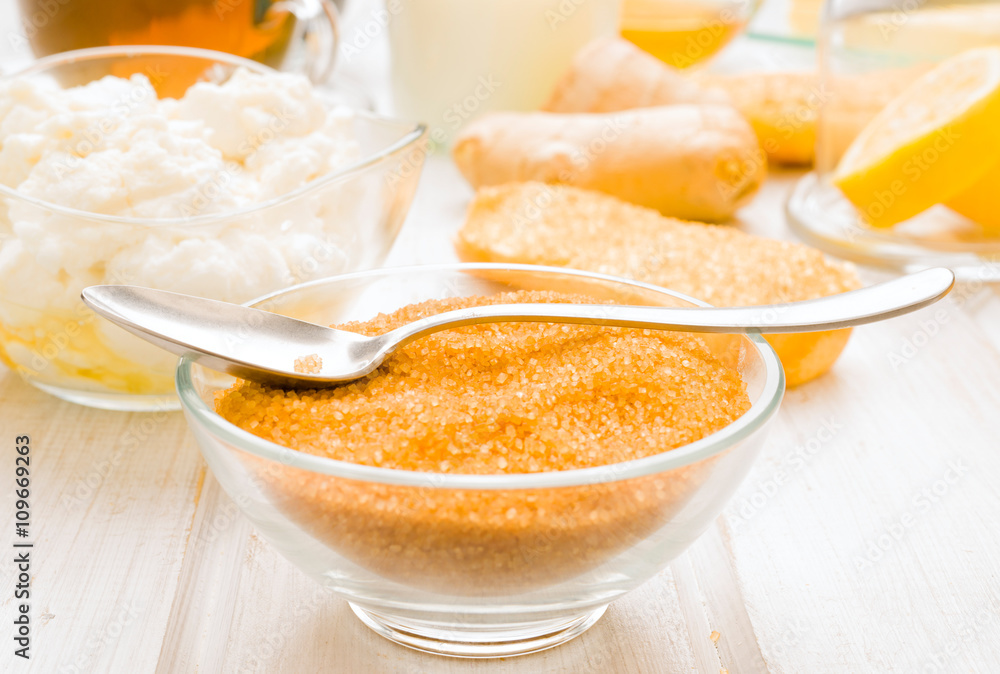 bowl of brown sugar with other products bowl of brown sugar with other products