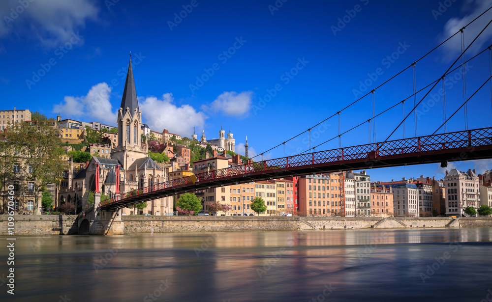 Obraz premium Church of Saint Georges and footbridge, Lyon, France.