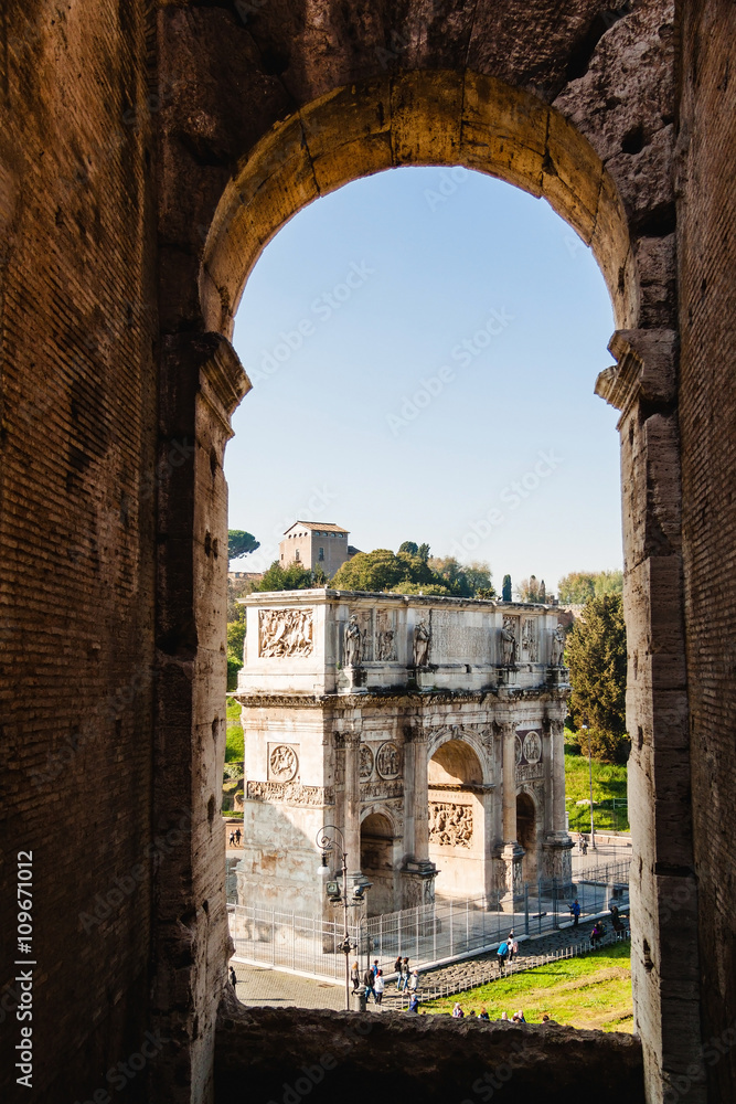 Picture of Arch of Constantine taken from Coliseum. Rome, Italy