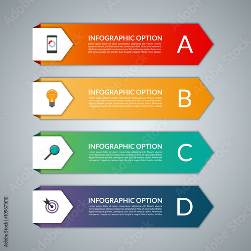 Infographic template in a form of paper arrows. Vector background banner with 4 steps, parts, options, stages
