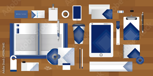 White identity template with glue tape triangle origami elements Vector company style for brandbook guideline and Pens mugs CDs books business cards letterhead coffee Card