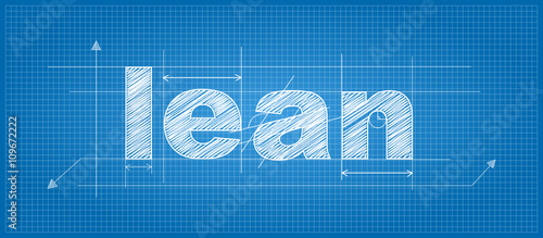 LEAN written in vector technical lettering font on blue background photo