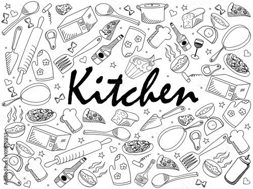 Kitchen coloring book vector illustration