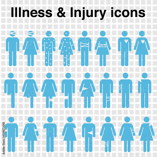 a set of human icons depicting injuries