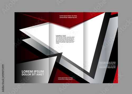 Vector red and black tri-fold brochure design template with abstract geometric background EPS10 Tri-Fold Mock up & back Brochure Design
