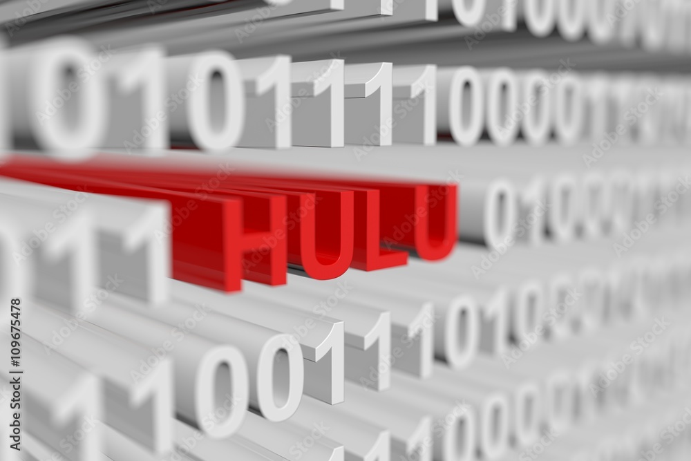 HULU as a binary code with blurred background 3D illustration