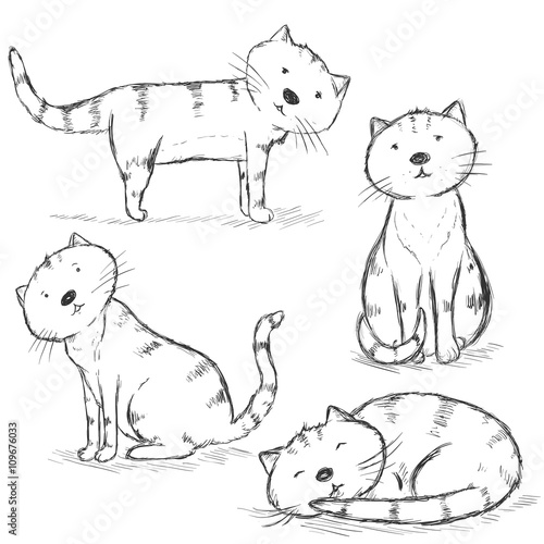 Vector Set of Sketch Cat Characters