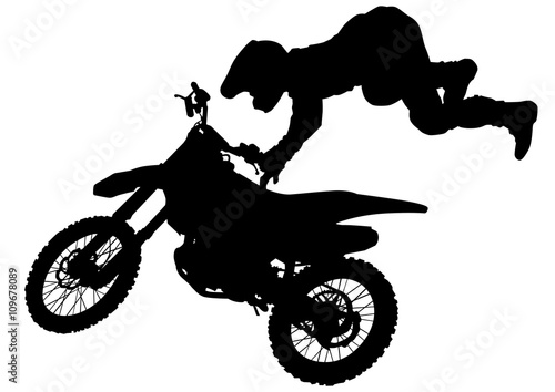 Man on flying bike on white background