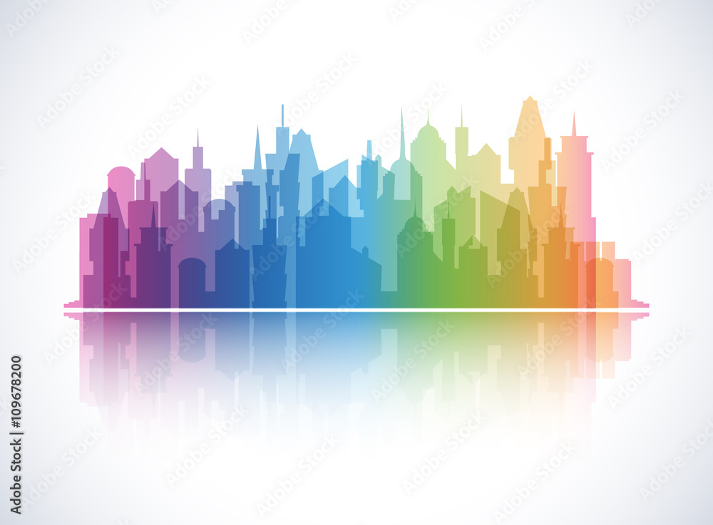 Cityscape colorful background. Skyline silhouette