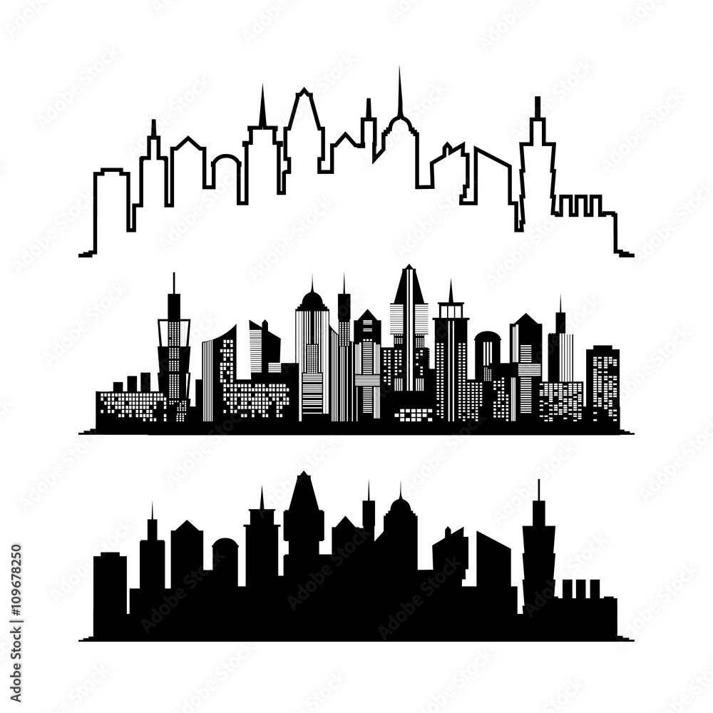 Set of skyscraper sketches. City architect design. illustration