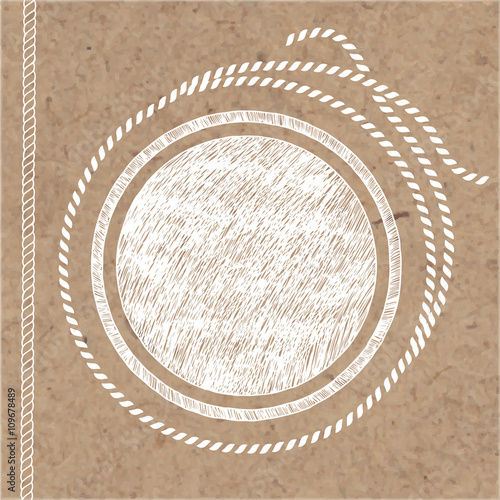 Frame with rope on kraft paper background. Hand drawn vector illustration.