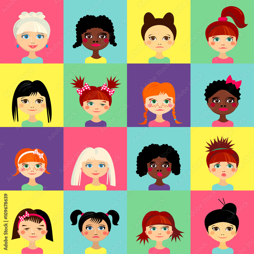 Multinational female face avatar profile heads Multinational female face avatar profile heads