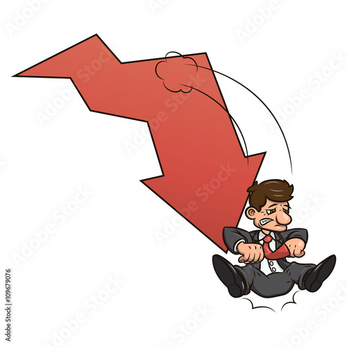 Businessman on falling down chart