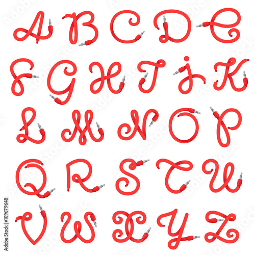 Alphabet letters logo formed by jack cable.