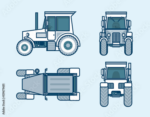 tractor top, front, side, back view line style