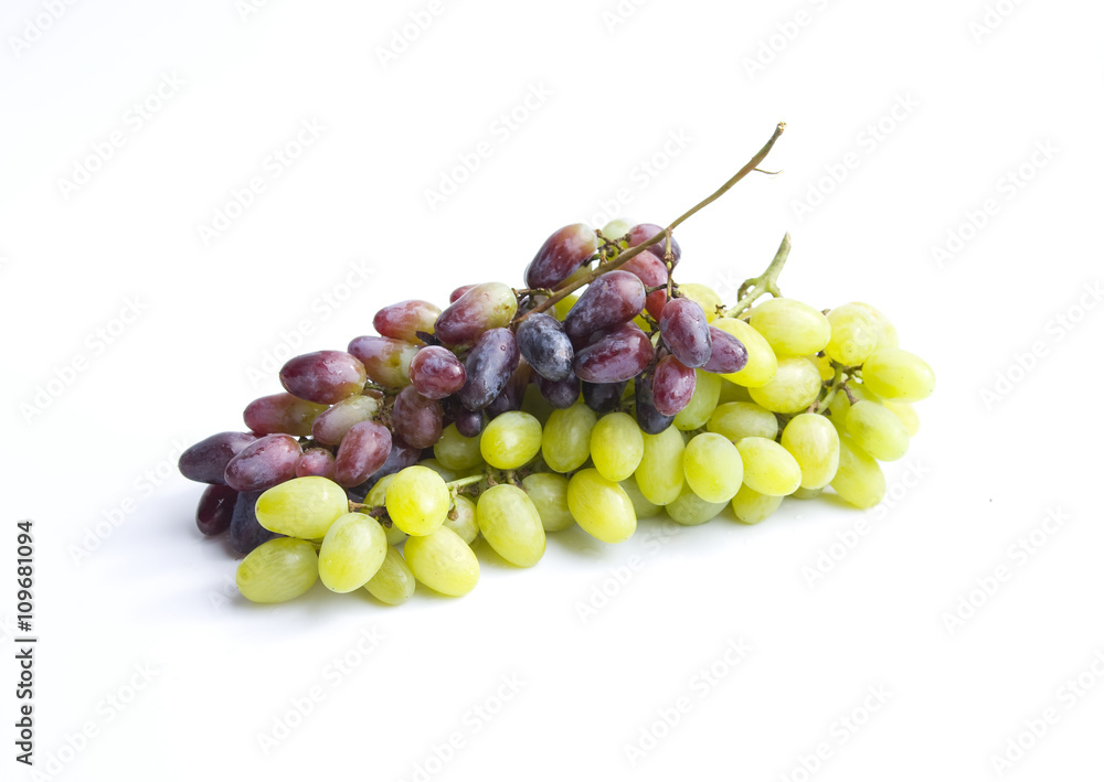 Red and green grape isolated on white background