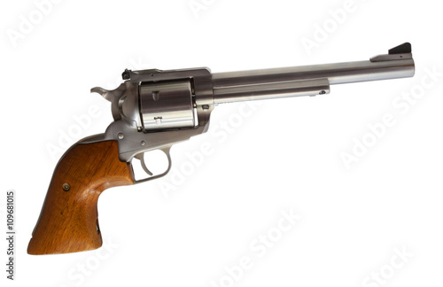 Revolver with wood grips isolated on a white background