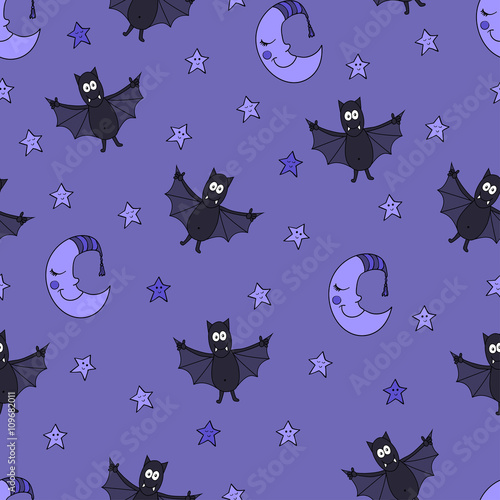 Fantastic unusual seamless halloween pattern with bats, moons an