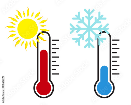 Thermometer with sun and snow. Vector illustration.