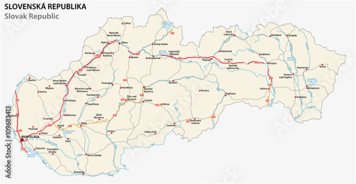 road map of Slovak republic with main roads