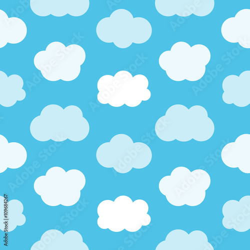 Flat design cute blue sky with clouds seamless pattern background. 