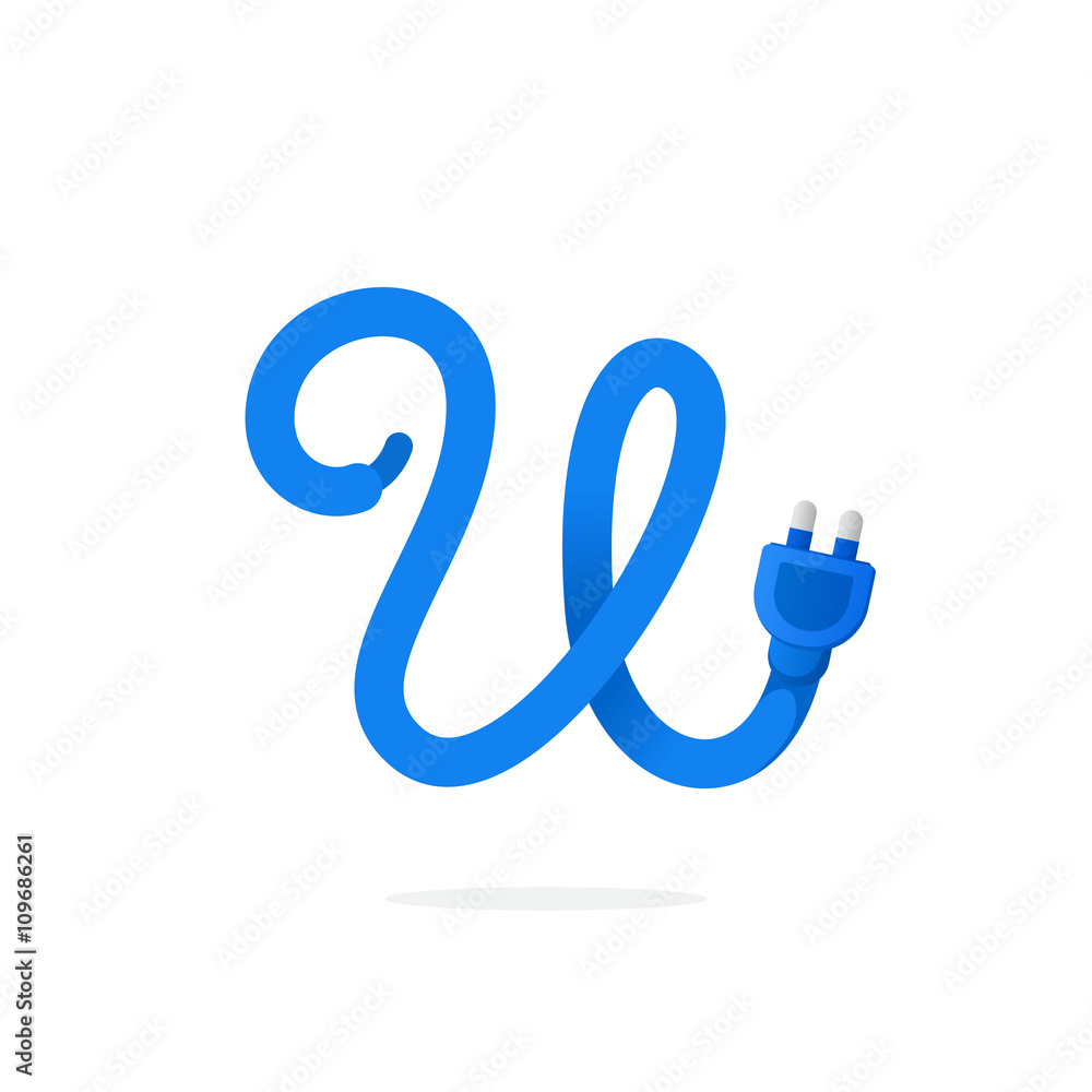 U letter logo formed by plug cable. U letter logo formed by plug cable.