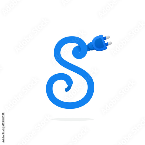 S letter logo formed by plug cable.