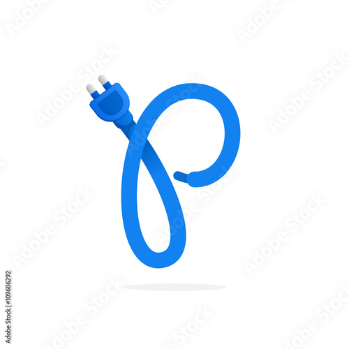 P letter logo formed by plug cable.