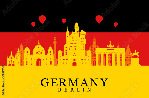 Germany flag, Berlin travel landmark.