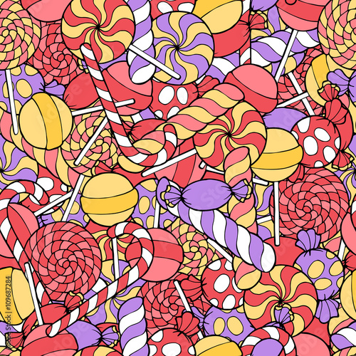 Candy graphic art color pink red violet yellow seamless pattern illustration vector