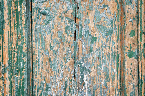 Old wooden door painted with copy space