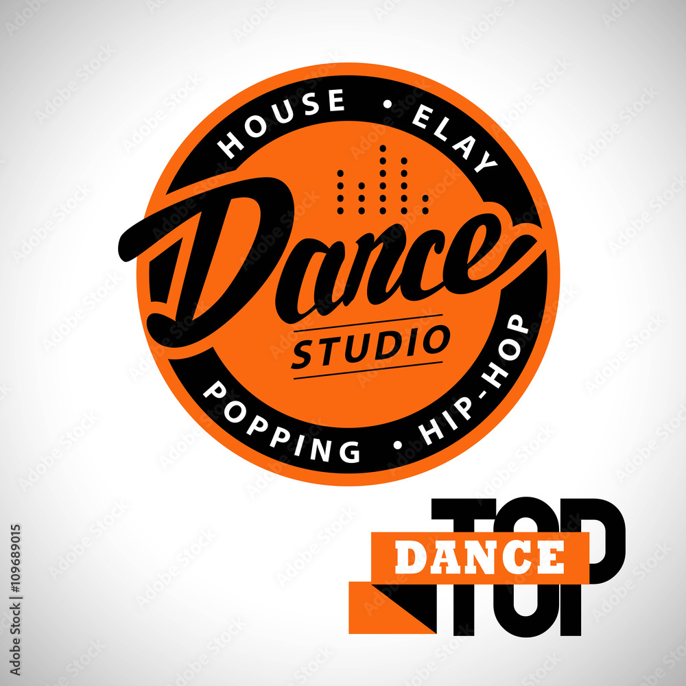 Vector dance studio logo. Dance icon. House, elay, popping, hip-hop. Dance school insignia. Disco club emblem sign. Equalizer label, symbol. Street dance style. Vector dance studio logo. Dance icon. House, elay, popping, hip-hop. Dance school insignia. Disco club emblem sign. Equalizer label, symbol. Street dance style.