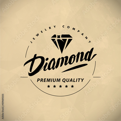 Vector flat jewelry logo isolated on white background. Diamond shop, crystal store brand mark. Accessory store, jewel business insignia. Hand written font. 