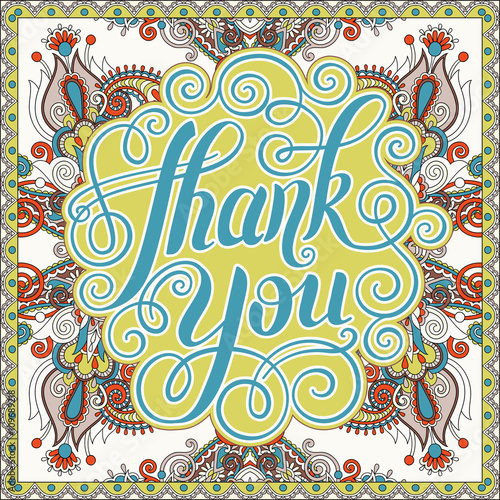 thank you handwritten lettering inscription on floral ethnic bac