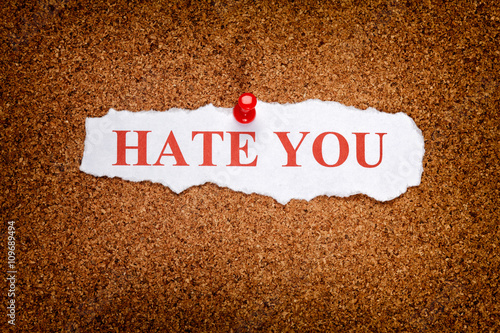 Torn piece of paper with phrase Hate you