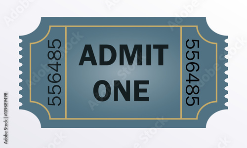 Admit one ticket isolated on white background. Vector illustration.